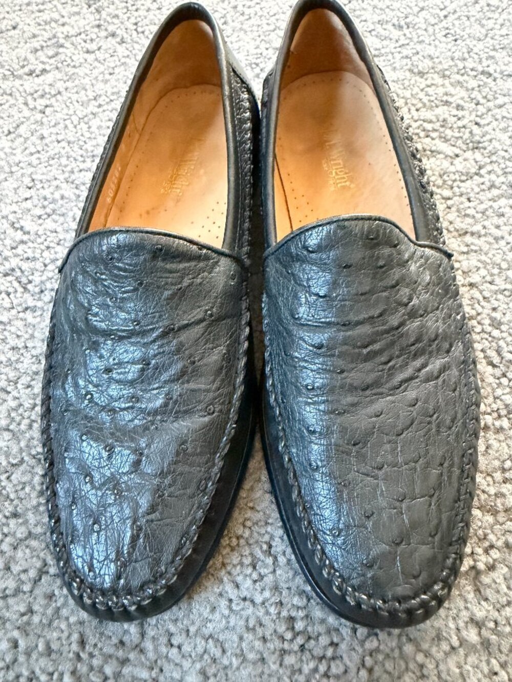 VTG E.T. Wright Made in Italy Genuine Ostrich Leather Loafers Size 8 D Black - Picture 10 of 10
